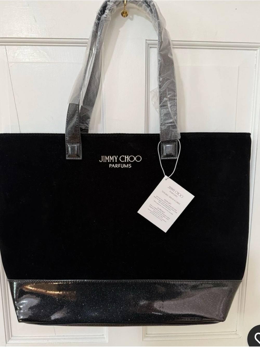 Jimmy Choo Parfums Black Velvet Tote with Gold Logo